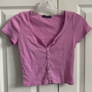 Brandy melville pink ribbed short sleeve scoop neck crop top